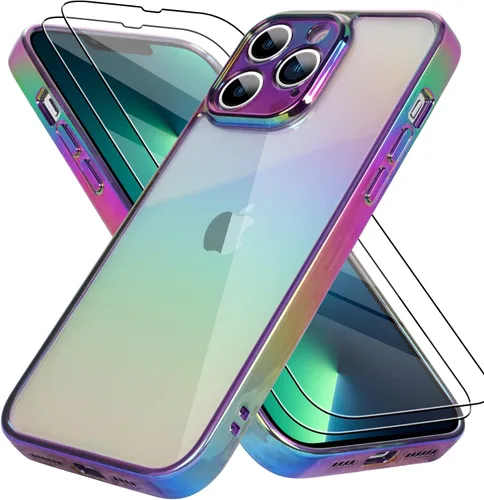 Miniatura 47 de Bonoma Funda magnética para iPhone 13 【Soporte para Magsafe】Protector de cámara de lujo de cristal fluorescente iridiscente con láser brillante + 2