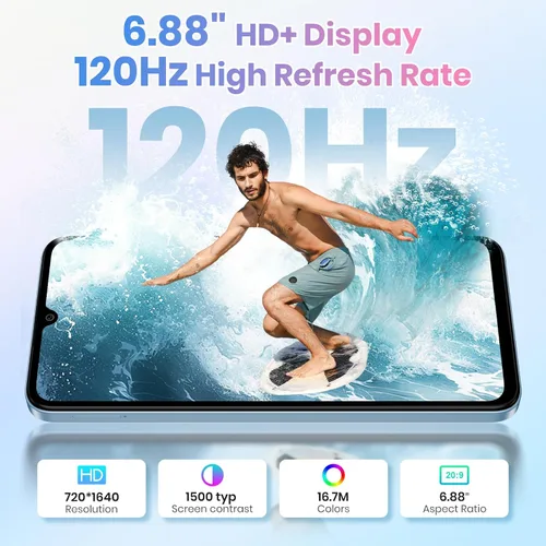 Miniatura 3 de FOSSIBOT Teléfono celular S5 Android 15 (2026), 16GB+128GB/2TB teléfono desbloqueado, pantalla de 6.88 pulgadas, batería 6000mAh 4G Dual Sim