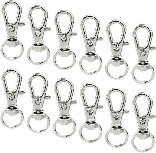 Miniatura 13 de cnomg 50 piezas de cierres giratorios para lanyard con mosquetón, cnomg cierre giratorio de lanyard de metal con broche en forma de pinza de Plateado