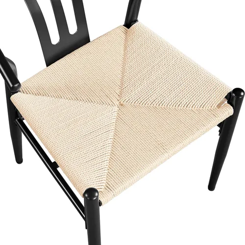 Miniatura 5 de Topeakmart Juego de 2 sillas de comedor de metal, sillas industriales de respaldo alto, sillas de comedor modernas de mediados de siglo, color negro