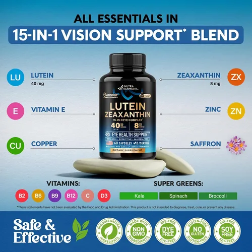 Miniatura 6 de Vitaminas oculares – Suplementos de luteína y zeaxantina – Suplemento a base de AREDS2 para personas mayores y adultos – Salud ocular y apoyo visual