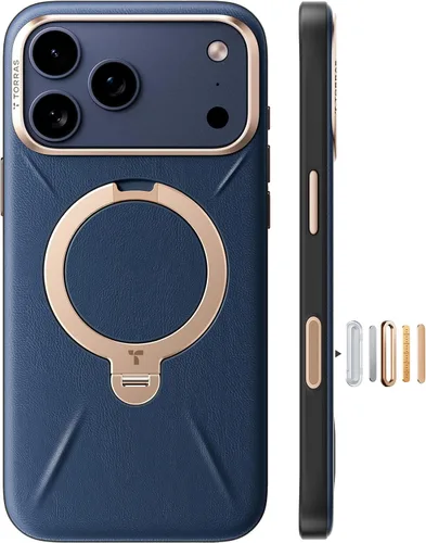 Miniatura 10 de TORRAS Q3 VegSkin - Funda de piel para iPhone 17 Pro Max, soporte magnético giratorio de 360 grados, compatible con MagSafe, control de cámara, a