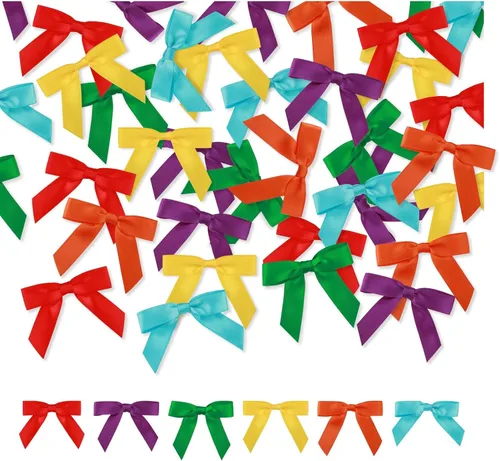 Miniatura 11 de Meseey 50 lazos de satén prefabricados para Halloween con lazo giratorio de 3.5 pulgadas, lazos para bolsas de golosinas para Halloween, coronas