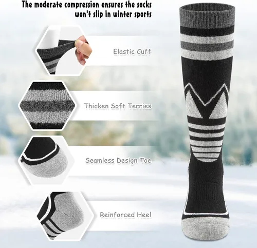 Miniatura 12 de Calcetines de esquí de lana merino para niños, 2 pares/3 pares, cálidos y gruesos, calcetines de nieve OTC para niños y niñas, esquí de invierno