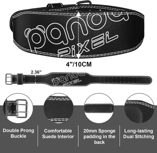 Miniatura 4 de Pixel Panda - Cinturón de levantamiento de pesas, cinturón de gimnasio de cuero para mujer, soporte lumbar acolchado de 4 pulgadas para mujeres