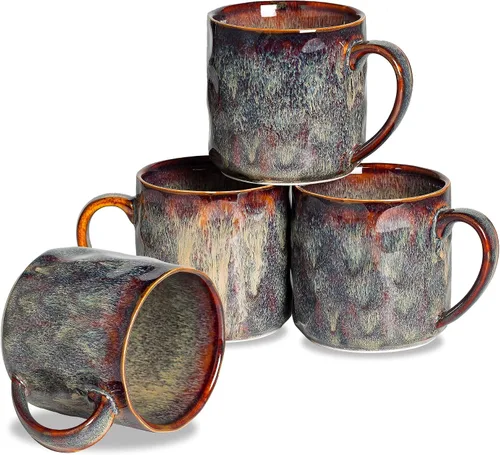 Tazas de café de cerámica, tazas de cerámica de 12 onzas, tazas de té con asa, divertidas tazas de capuchino, aptas para lavavajillas, juego de 4