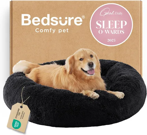 Miniatura 61 de Bedsure - Cama relajante para perro mediano, lavable, tipo dona, cama para gato, antideslizante, redonda, afelpada, mullida, de piel sintética