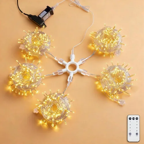 Miniatura 9 de LIGHTSHARE Guirnalda de luces de estrella de 750 LED de 245 pies, color blanco cálido, 8 modos de 30 V enchufables con control remoto para el hogar