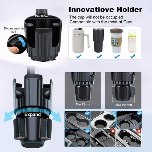 Miniatura 4 de Soporte para teléfono de portavasos, 2 en 1, expansor universal de portavasos con brazo largo, rotación de 360°, soporte para teléfono de portavasos