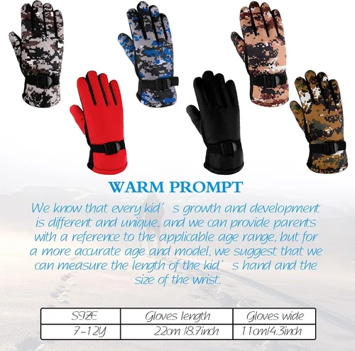 Miniatura 3 de 6 pares de guantes de invierno para niños, impermeables, guantes de esquí para nieve, cálidos, dedos completos, snowboard, guantes unisex para clima