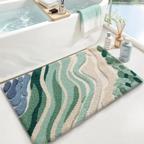 Miniatura 21 de LUMI Alfombra cuadrada de baño de playa, antideslizante, de secado rápido, ultra suave, lavable, absorbente, alfombra de baño con tema mar oceánico