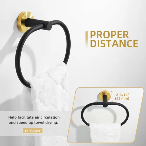 Miniatura 7 de Angle Simple Toallero con forma de anilla giratorio, soporte para toallas de mano de acero inoxidable para baño, colgador para pared, negro y dorado