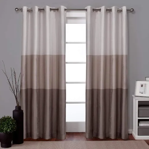 Miniatura 14 de Par de paneles de cortinas Exclusive Home Chateau a rayas de seda sintética con ojales en la parte superior, 54 x 84 pulgadas, Azul Verde Verde