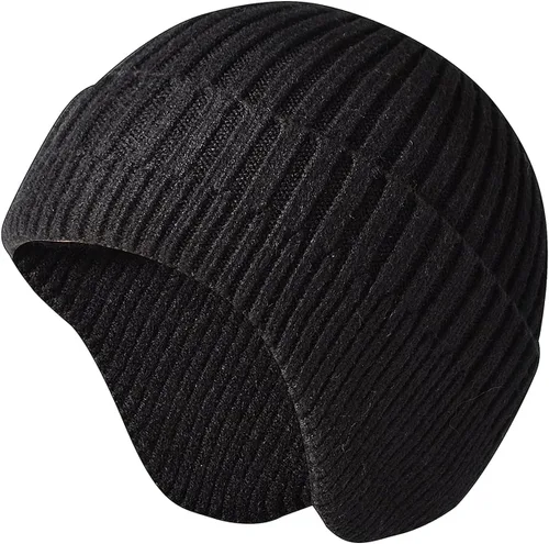 POXIMI Gorro de punto para hombre, con orejera, para invierno, de lana, cálido, con calavera, con calentador de orejas