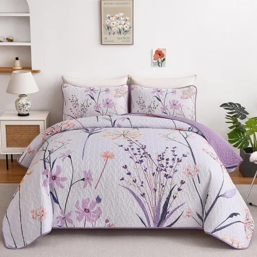 Miniatura 16 de Dobuyly - Juego de edredón para cama tamaño Queen, con diseño floral botánico en color teja, juego de edredón de 3 piezas, de microfibra suave