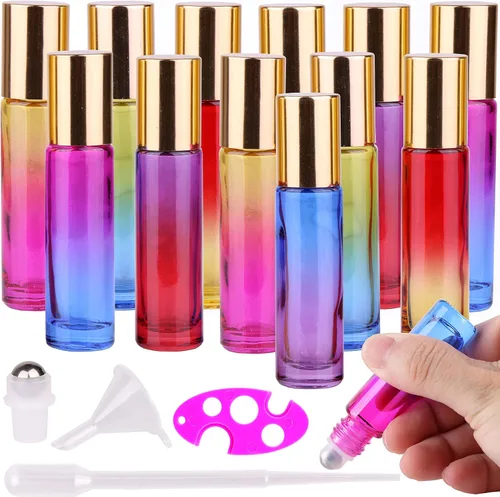 Miniatura 19 de inice 100 botellas de roll-on de 10 ml de vidrio ámbar para aceites esenciales con bolas de rodillo de acero inoxidable y tapa de aleación