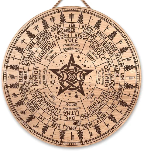 Miniatura 13 de Artsy Woodsy Letrero de madera de la rueda del año (no tallado) para decoración del hogar, bruja, pagana, Wicca, días festivos celtas, regalos 25
