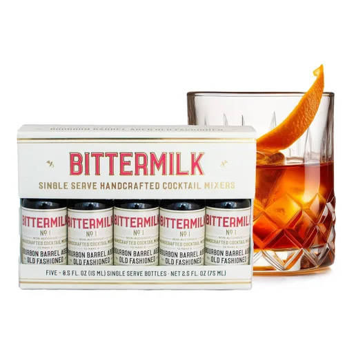 Bittermilk Single Serve No.1 Bourbon Barrel Aged Old Fashioned Mix - Kit de moda antigua - Juego de amargos de cóctel - Mini mezcladores de cóctel -