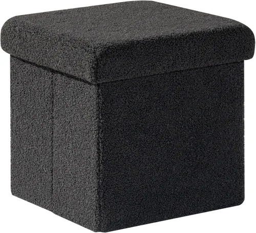 Miniatura 18 de PINPLUS Otomanas otomanas de almacenamiento con forma cuadrada con reposapiés de almacenamiento para sala de estar, asiento otomano Boucle para Negro