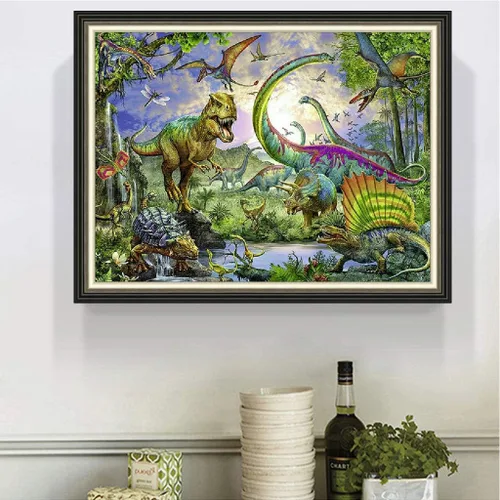Miniatura 7 de RUIFVJ Pintura artística de diamante para adultos y niños, kits de diamantes 5D para principiantes, bricolaje, dinosaurio, taladro completo, arte