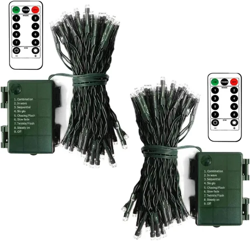 Miniatura 17 de echosari Paquete de 2 Luces de Cadena de Navidad a Batería, Cable Verde de 32 pies 100 Luces de Cadena de Hadas LED con Control Remoto Temporizador