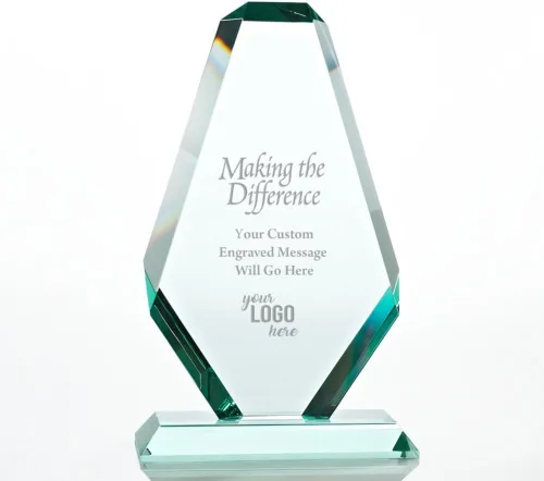 Miniatura 9 de Baudville Trofeo grabado personalizado – Cristal de jade premium – Premio para empleados – Viene en caja de regalo Wisp biselado prémium