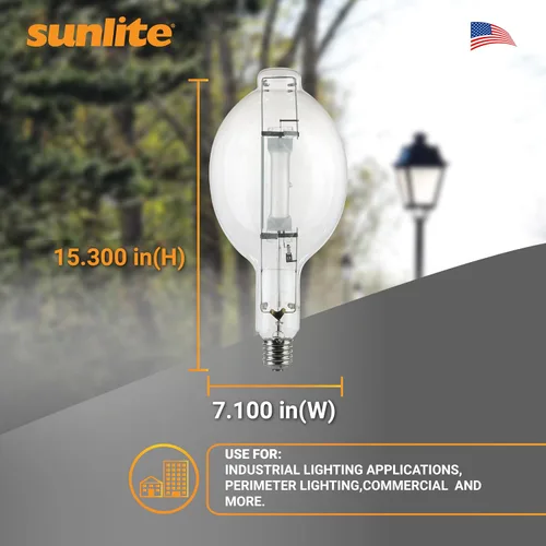 Miniatura 3 de Sunlite 03681-SU MH1000/U/BT56 M47/S Lámpara de haluro metálico, 1000 vatios, base Mogul (E39), BT56, 12,000 horas de vida, 110,000 lúmenes, acabado