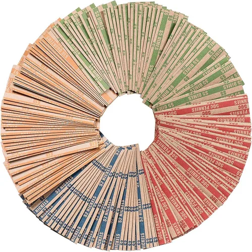 Miniatura 9 de Envoltorios de monedas 100 surtidos, envoltorios de rollos planos para monedas, incluyendo 30 cuartos, 30 centavos, 20 monedas de diez centavos, 20