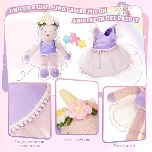 Miniatura 3 de Shappy Peluche de unicornio de Navidad de 17 pulgadas, muñeca bailarina, unicornio de felpa de lana para mujer, regalo de cumpleaños (morado)