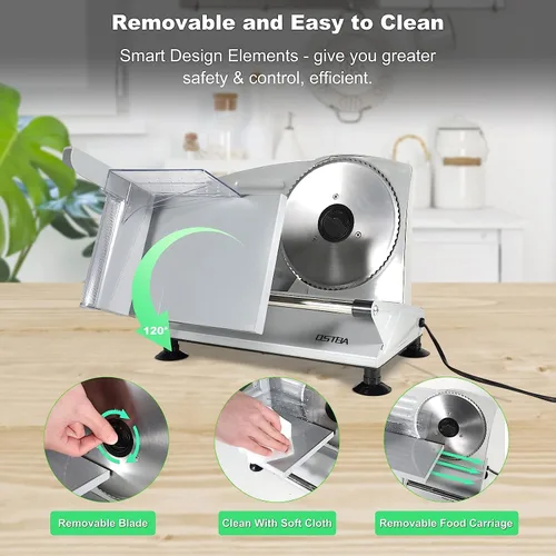 Miniatura 3 de OSTBA Máquina cortadora de carne para el hogar, cortadora eléctrica de alimentos con cuchillas extraíbles de acero inoxidable de 6.7 pulgadas