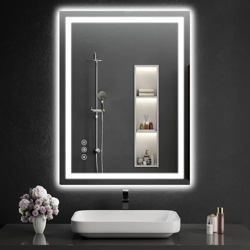 Miniatura 21 de Espejo de baño LED de 30 x 48 pulgadas con luces, regulable, antivaho, espejo de tocador de baño para pared, retroiluminado + luz frontal, función