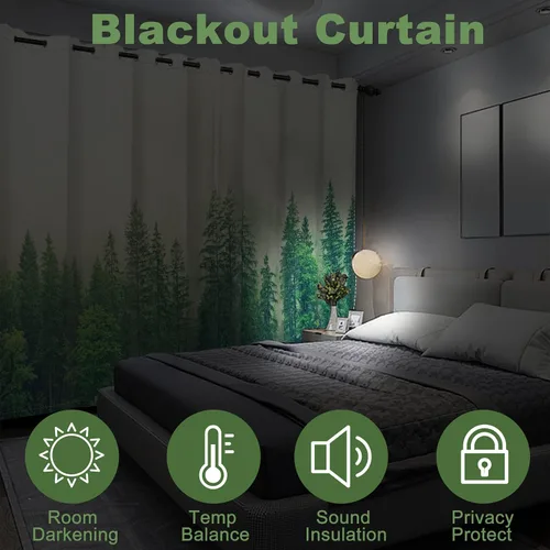 Miniatura 18 de AWERT Cortinas opacas para dormitorio, árbol negro con niebla, naturaleza, amanecer, bosque, 2 paneles para sala de estar, bloqueo de calor, 21 x 45