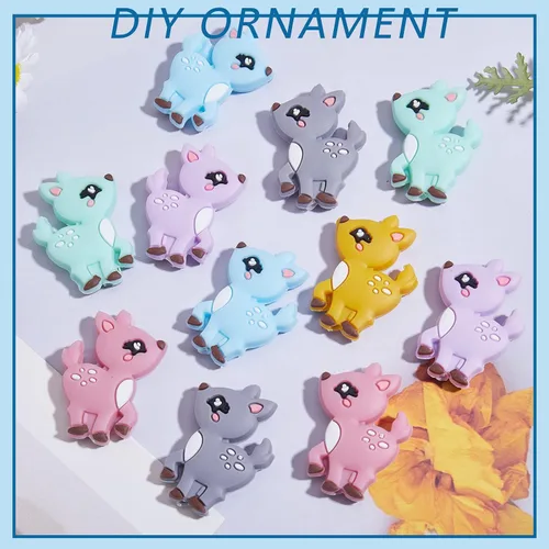 Miniatura 5 de 12 cuentas focales de silicona de animales para hacer llaveros con cuentas focales de ciervos para bolígrafos, pulseras de bricolaje, manualidades