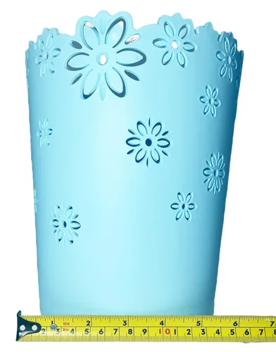 Miniatura 4 de Papelera, Cestas de Papeles de Desecho de Plástico sin Tapa con Forma de Flor Hueca, Bote de Basura (Azul, Mediano)