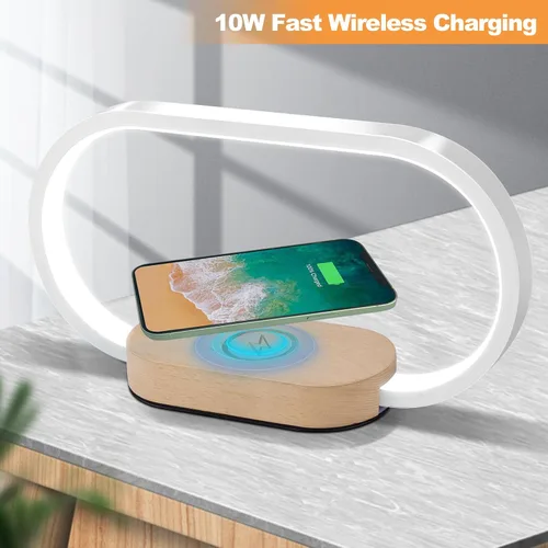 Miniatura 7 de Donewin Lámpara de noche de carga inalámbrica con puerto de carga USB, luz de mesa de noche de madera de alta calidad para dormitorio, lámpara