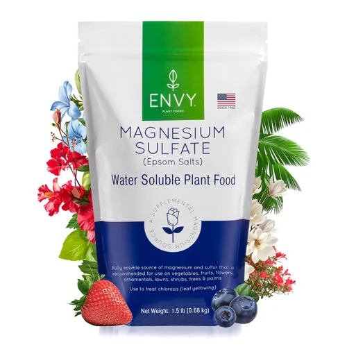 ENVY Alimento orgánico para plantas de sulfato de magnesio - Sales de Epsom solubles en agua | Fertilizante para rosas, flores, arbustos, verduras y