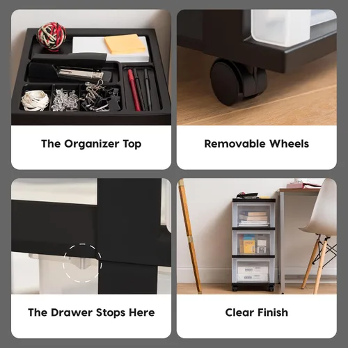 Miniatura 5 de IRIS USA Organizador de almacenamiento con cajones de plástico, carrito rodante, con ruedas giratorias, 3 cajones, para aula, suministros de arte