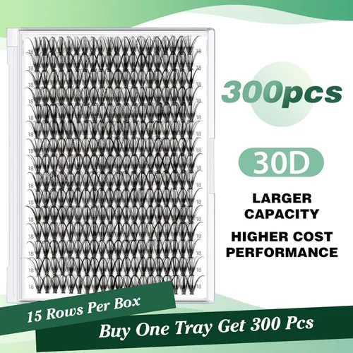 Miniatura 103 de Extensiones de racimos de pestañas 300 piezas, pestañas individuales 40D 0.07D rizado 11mm, para colocar en casa, bandeja grande de volumen