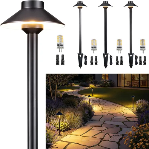 Miniatura 22 de Gardenreet Luces de camino de latón para exteriores, iluminación de camino de paisaje de bajo voltaje con cable, luz LED de pasarela de 12 V