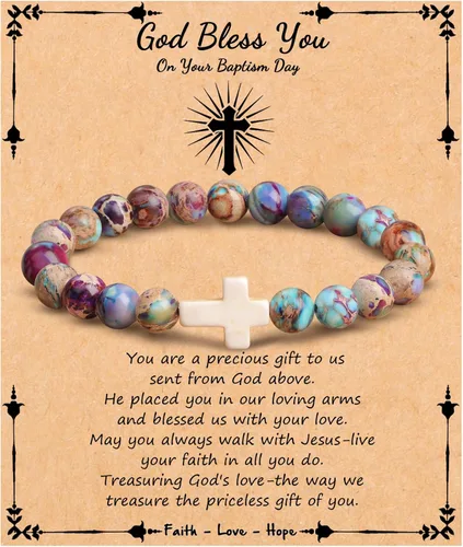 Miniatura 33 de JoycuFF Regalos Cristianos, Pulseras de Cruz para Mujeres, Joyería Cristiana Católica Religiosa de Fe de Pascua, Pulseras de Piedra Natural