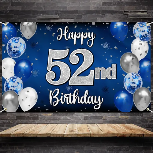 Miniatura 48 de Decoración de feliz cumpleaños 35, globo azul y plateado de 35 años, cartel grande de telón de fondo de cumpleaños, suministros para fiesta de 35th