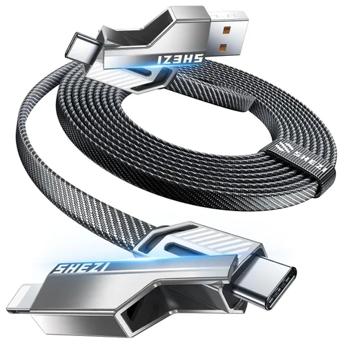 Miniatura 11 de Cable USB C ultra corto 4 en 1 de 0.6 pies compatible con cable Lightning [carga rápida y transferencia de datos] cable de carga plano trenzado