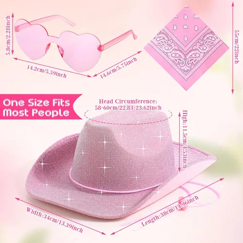 Miniatura 3 de Geyoga 9 piezas de sombrero de vaquero para adulto con bandana de vaquero y gafas para disfraz del oeste, accesorio para hombres y mujeres