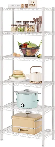 Miniatura 33 de SINGAYE Estante de almacenamiento ajustable de 6 niveles, estantería de alambre, estantes de metal, organizadores de pie para armario, baño, Negro