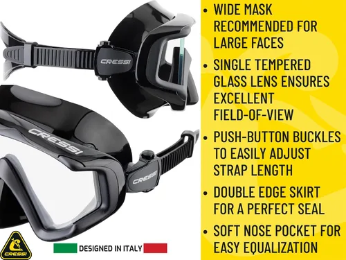 Miniatura 4 de Cressi Máscara de buceo para adultos, vista panorámica, de silicona pura y cómoda, máscara de buceo libre hecha de vidrio templado transparente
