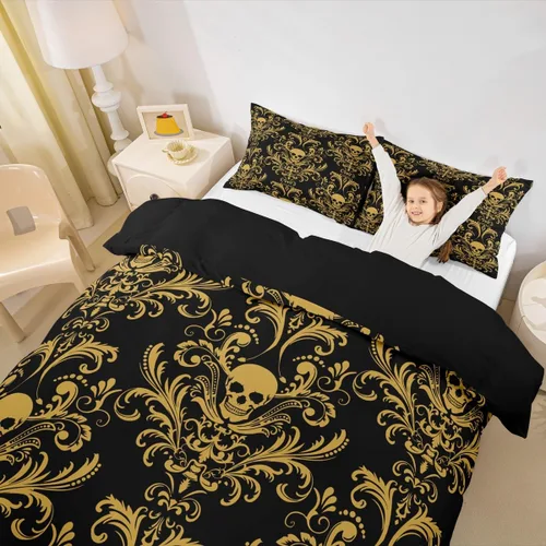 Miniatura 3 de Erosebridal Juego de ropa de cama gótica de damasco para adultos, funda de edredón victoriana antigua, tamaño individual, funda de edredón gótica
