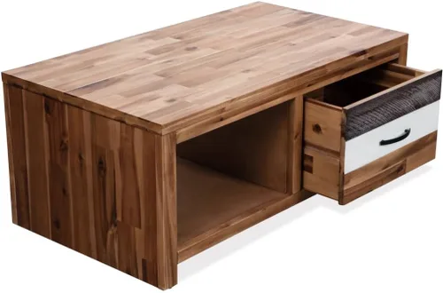 Miniatura 5 de Mesa de centro ajustable con compartimentos ocultos y estantes de almacenamiento ajustables, adecuada para sala de estar, oficina, balcón, madera
