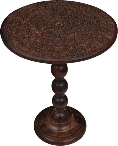 Miniatura 16 de Mesa de café de madera, mesa auxiliar con pilar individual, mesa pequeña, mesita de noche, mesa lateral, mesa de cabecera, mesa lateral de sala