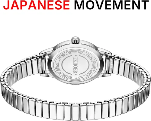 Miniatura 3 de Relojes pequeños de oro para mujer, reloj analógico de esfera fácil de leer, caja ovalada, banda de expansión de acero inoxidable, reloj impermeable