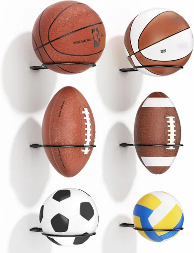 Ball Holder Wall Mount Set –Sports Ball Racks for Basketball, Soccer, Volleyball, Football – Wall Storage & Display for Sports Room